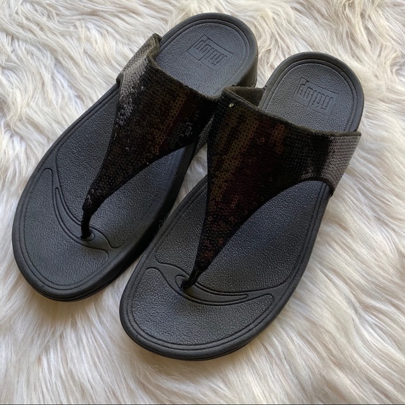 Fitflop Shoes - New FitFlop Electra Sequin Thong Wedge Sandals